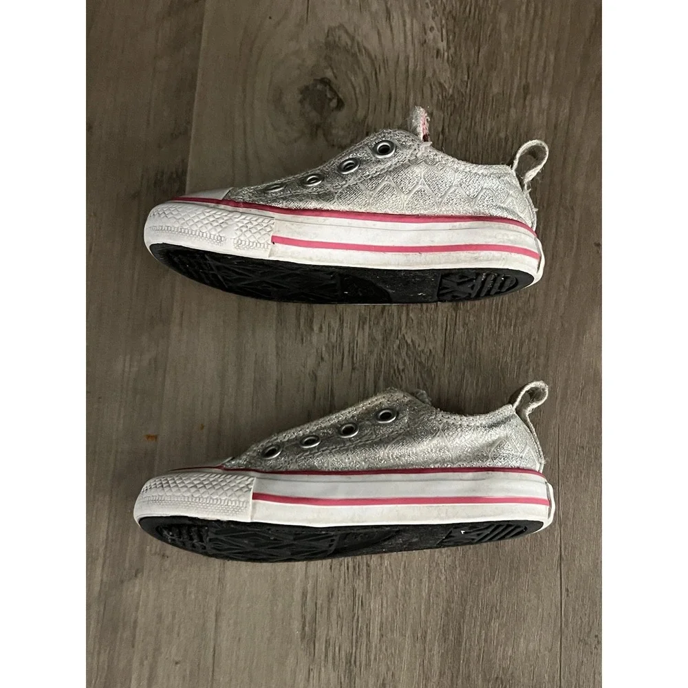Converse All Star Toddler Girls Sneakers Shoes Sparkly Silver Sz 6 Good‎ to VGC